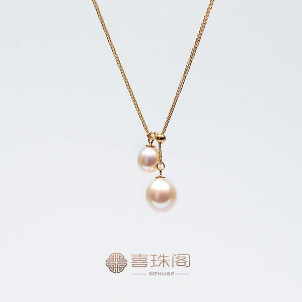 【双生花】S925银淡水珍珠白珠双珠吊坠7-10mm时尚仙女