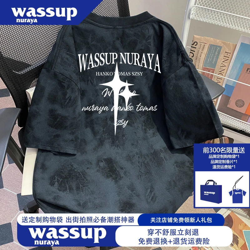 WASSUP NURAYA美式高街废土风男装t恤夏季冰感防晒宽松情侣装短袖