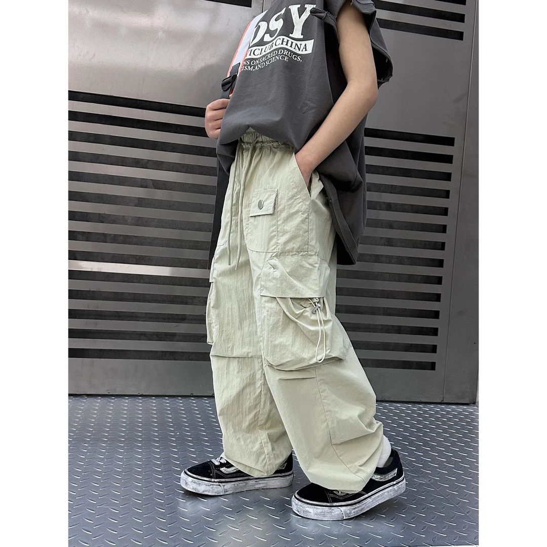 QIUTAANN夏季工装裤薄款透气防蚊长裤男童休闲直筒裤中大童舒适