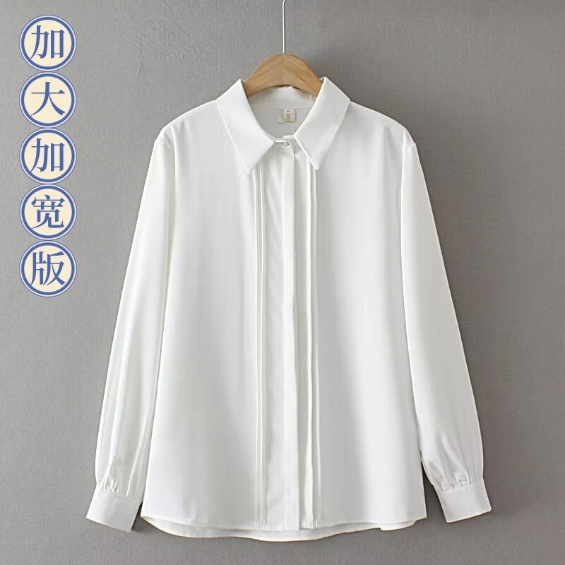 【卡推荐拍小】气质百搭翻领长袖微胖大码女装春秋衬衫衬衣上衣内搭