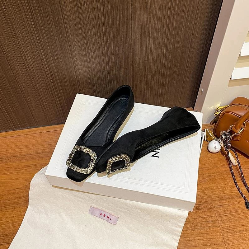 【韩国JTG&Shoes官方正品】方头水钻名媛单鞋女黑色通勤上班工作