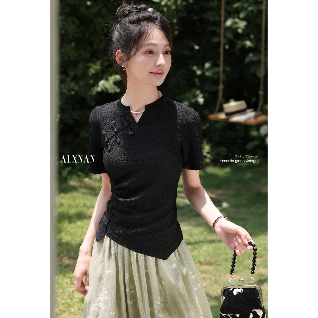 【粉丝福利】鹿向南「午后茶歇」短袖T恤夏新款时尚修身上衣女L55830