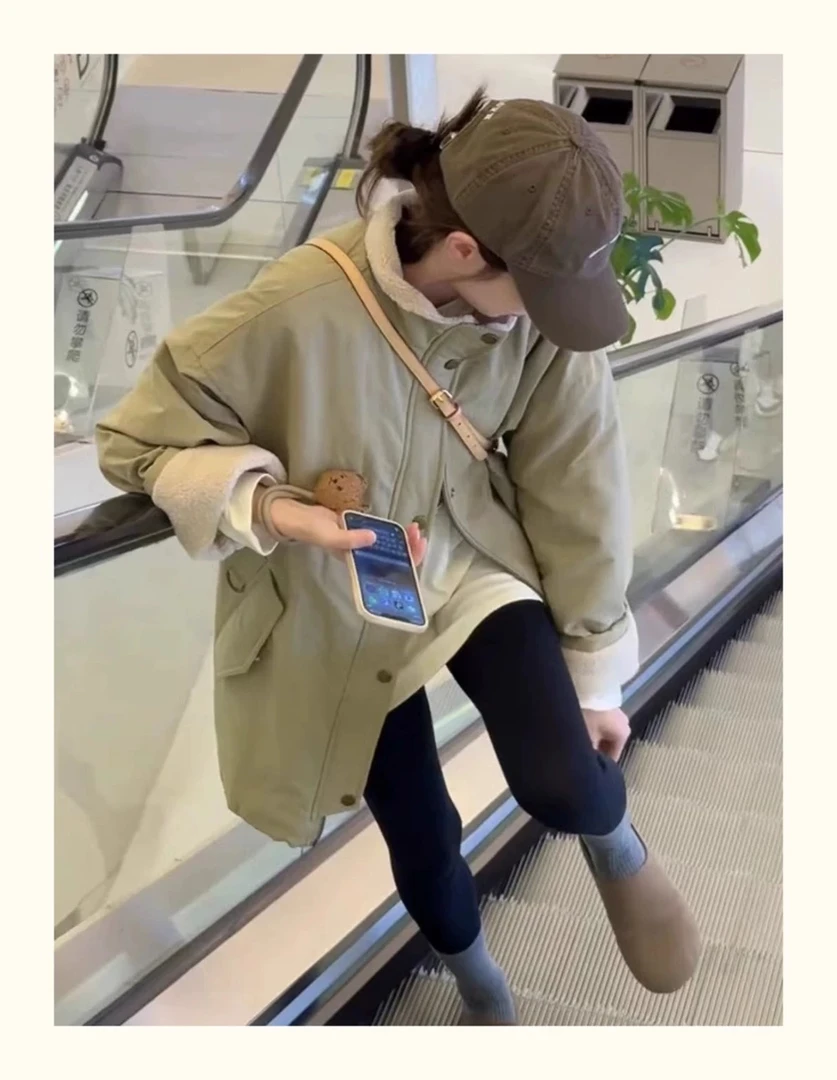 【琴】 8522 新款宽松百搭翻领加棉加厚外套8522