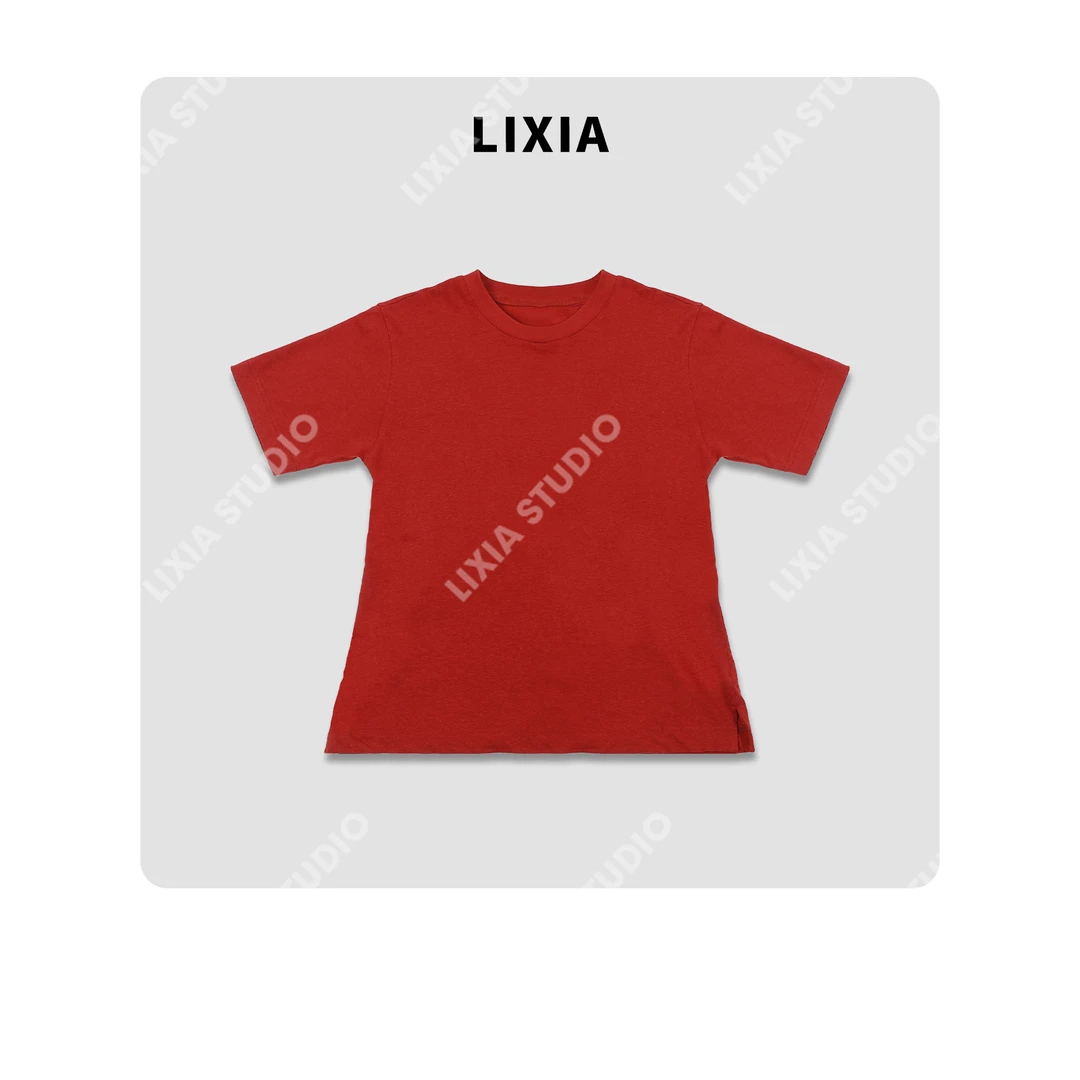 LIXIA【多巴胺女孩】夏日简约风麻感时尚个性西瓜红T恤-D8318