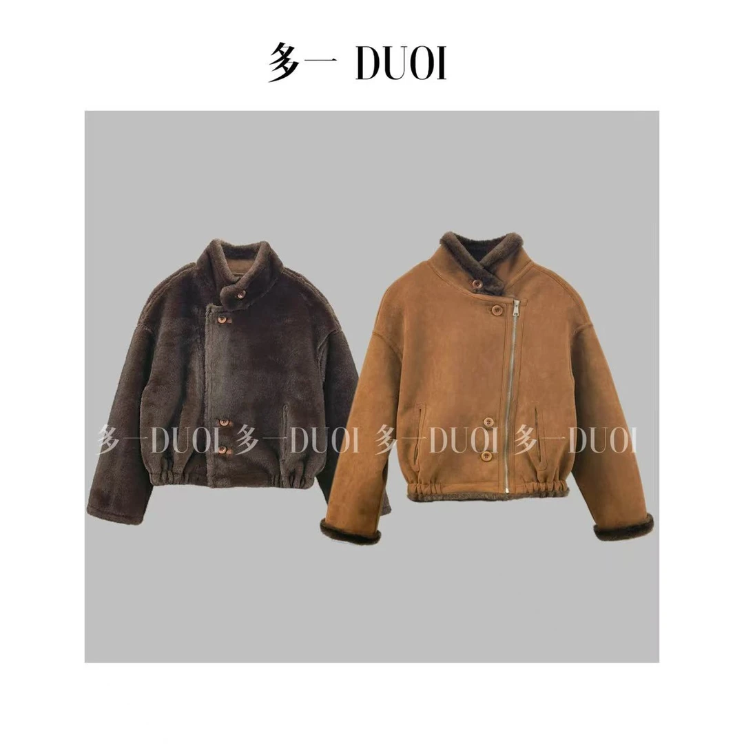 多一“落日”2025冬季新款设计感撞色拼接两面穿斜拉链百搭外套