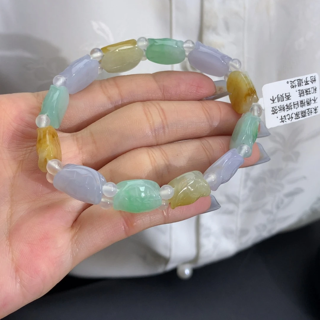 翡翠未镶嵌手串冰胶多宝富甲天下手串
