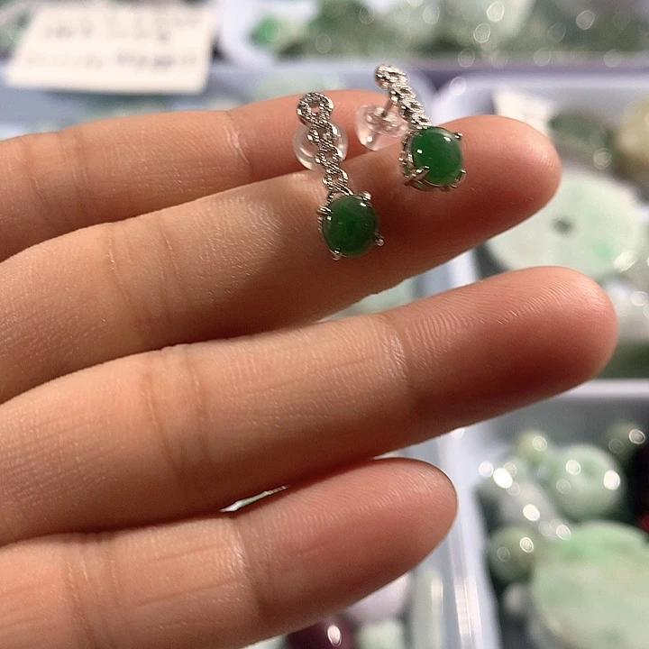 翡翠银S925镶嵌项圈耳钉