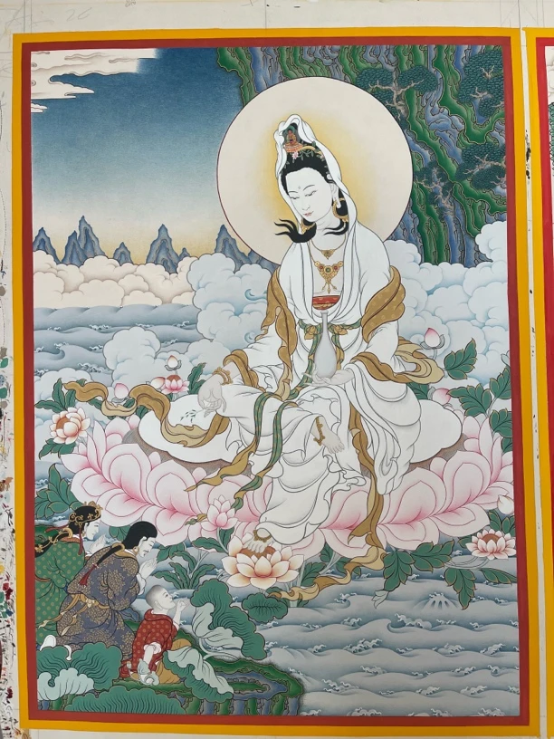 汉传观音菩萨装饰画中式唐卡挂画客厅    尺寸；70*50