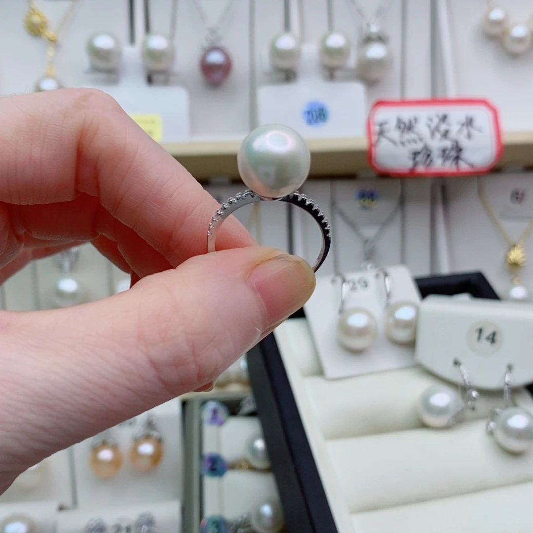 银S925镶嵌戒指淡水珍珠A