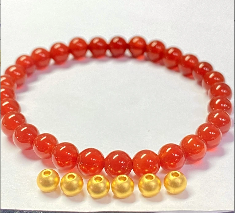 足金999卡5mm古法6颗 红色玛 瑙手串@@A006-6