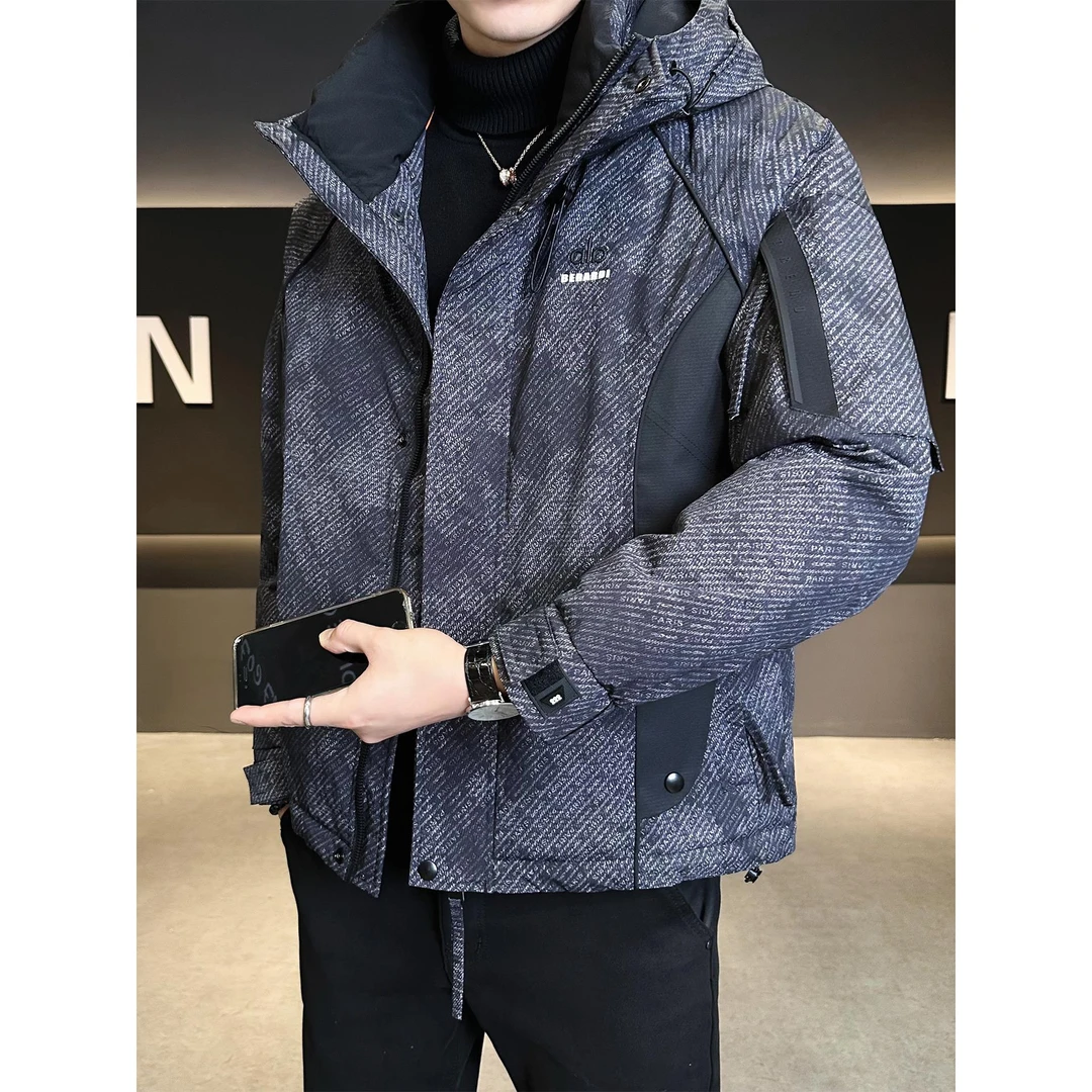 潮牌羽绒服男时尚拼接设计高级感连帽加厚鸭绒袄子衣服冬季外套男