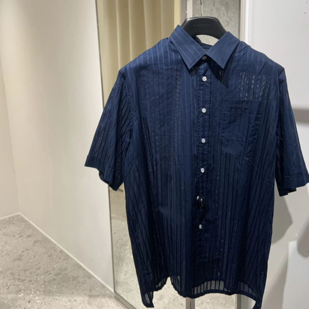 全新未使用 Givenchy/纪梵希 男士条纹短袖衬衫蓝色