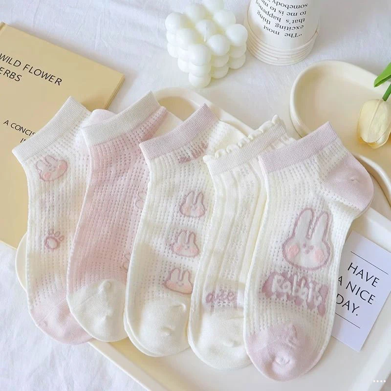 袜子女款夏季超薄网眼镂空透气短袜韩版ins潮百搭高颜值花边船袜