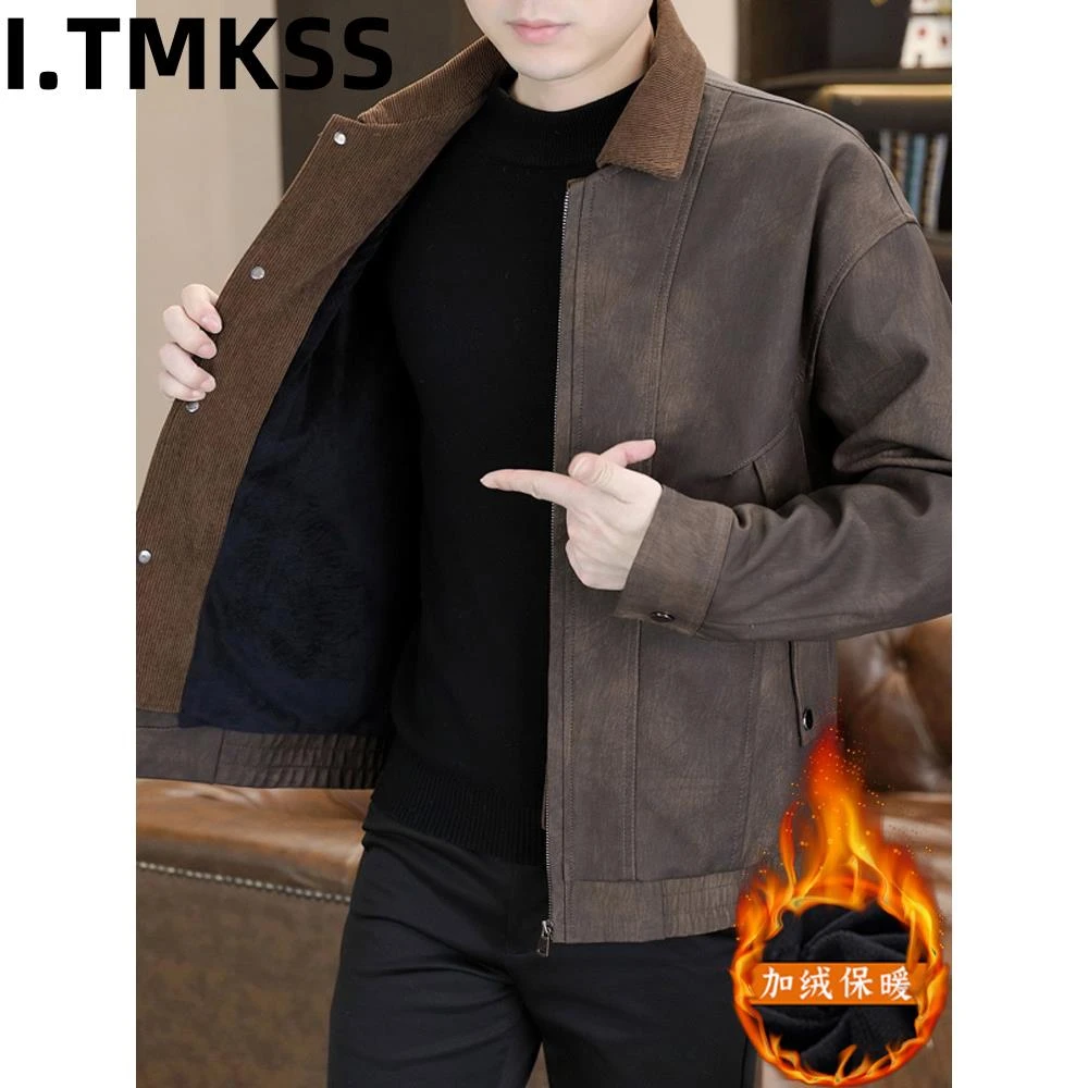 冬季新款皮衣外套男士废土机车风加绒加厚保暖美式覆古皮夹克外套