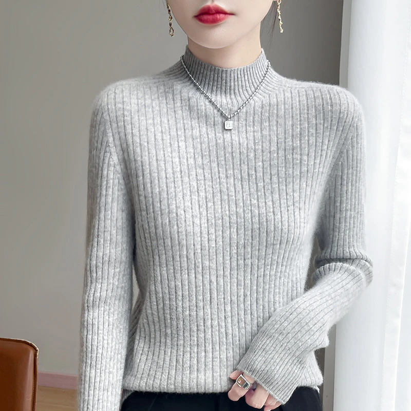 【现货宠粉】新款半高领长袖针织衫女套头短款气质时尚百搭毛衣打底