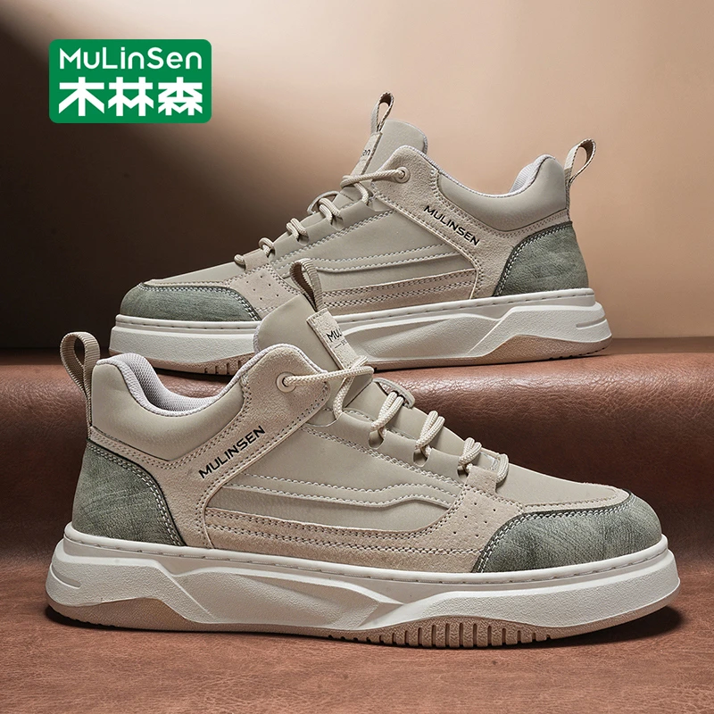 木林森男士板鞋2025新款秋季潮流百搭运动厚底耐磨增高高帮休闲鞋