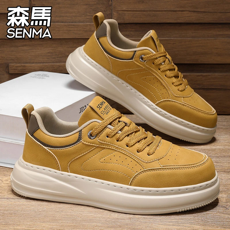 SENMA/森马男鞋秋季小众原创软底防滑休闲板鞋厚底小麦色运动潮鞋