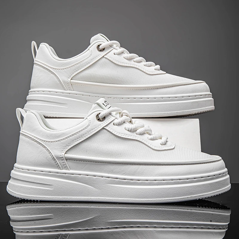 2025夏季透气新款小白鞋皮加网韩版休闲厚底男鞋软底不臭脚（s517）