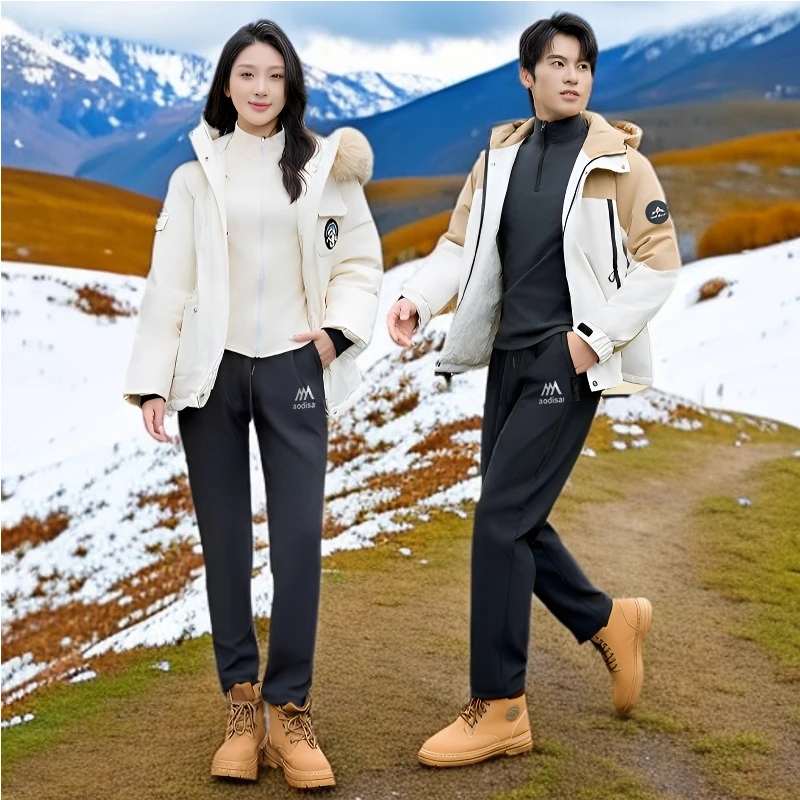 秋冬防寒蓄热锁温加绒加厚拉链口袋休闲运动软壳冲锋裤1716