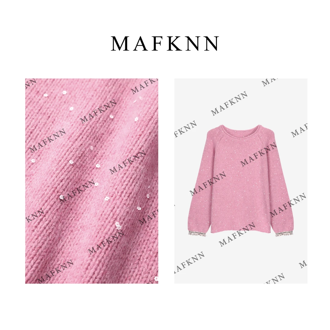 MAFKNN/玛肯【绵羊毛】时尚休闲简约纯色百搭冬季亮晶晶毛衣MK11606