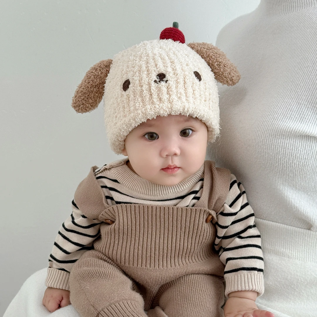 婴儿帽子秋冬季宝宝毛线帽针织帽男童毛绒帽女童加厚护耳保暖帽