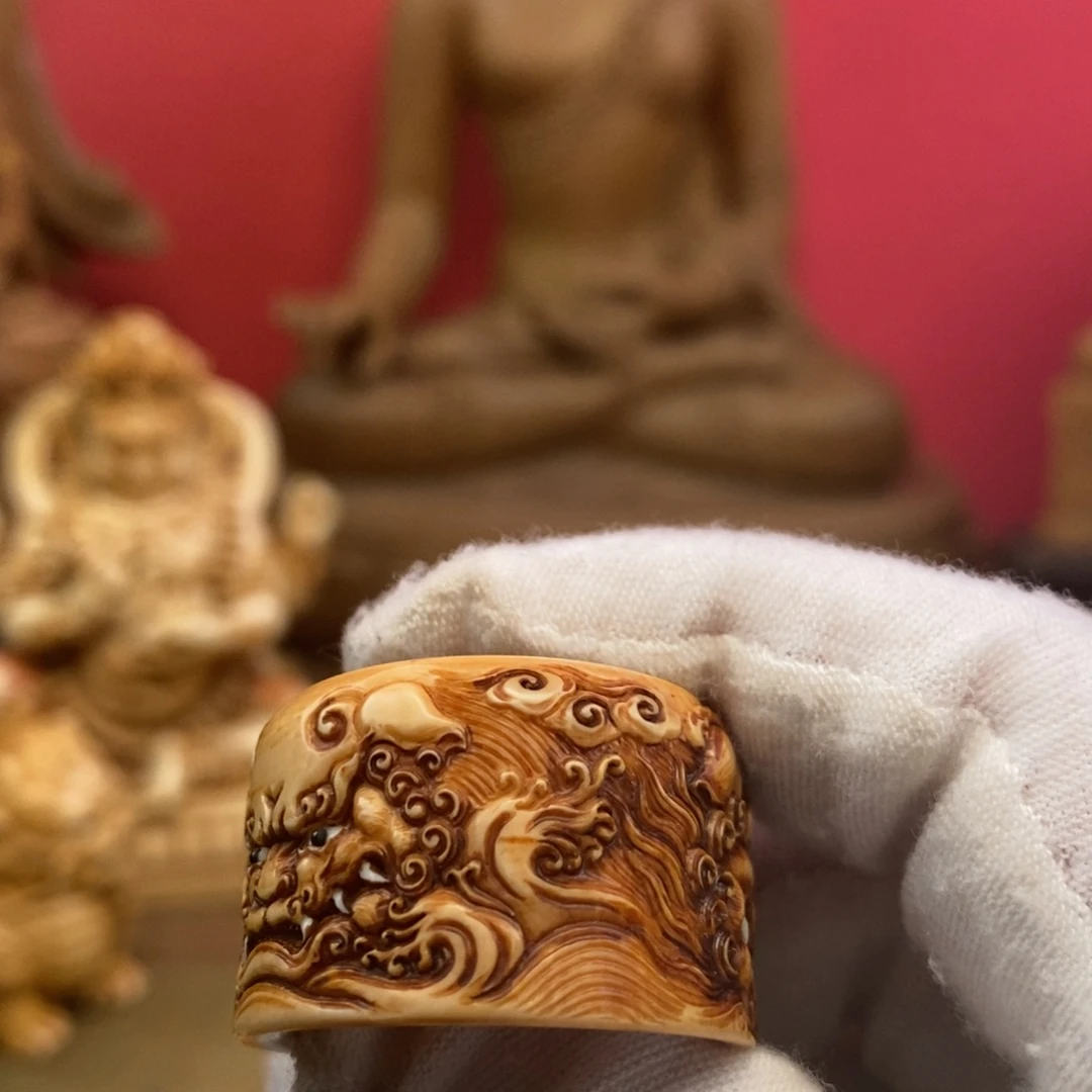 荒***翁把件檀香木猛犸事事如意扳指