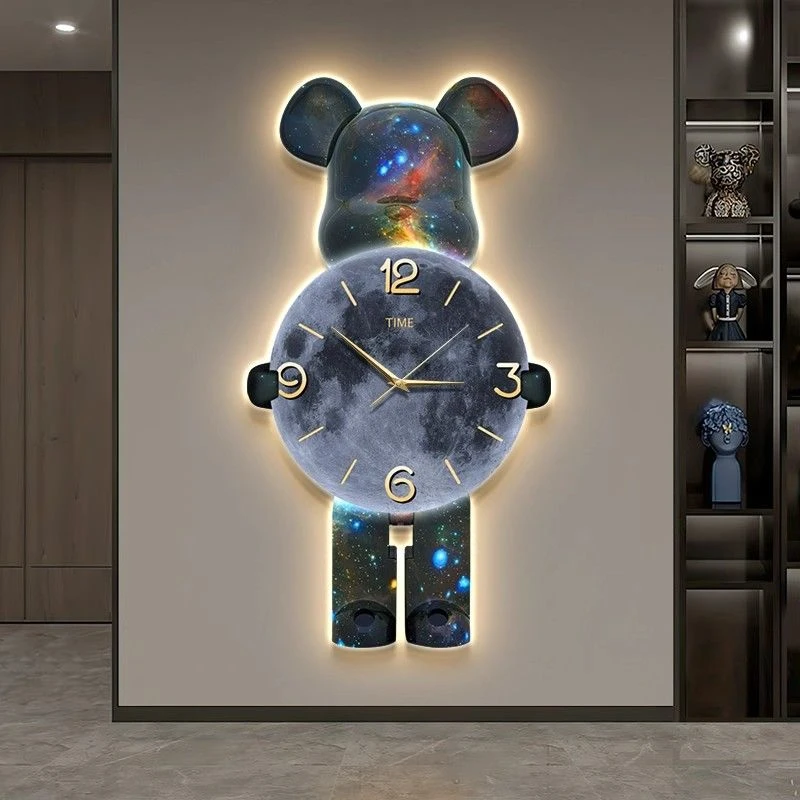 暴力熊玄关装饰画Kaws潮牌壁画带钟表灯画高级感玄关走廊过道挂画