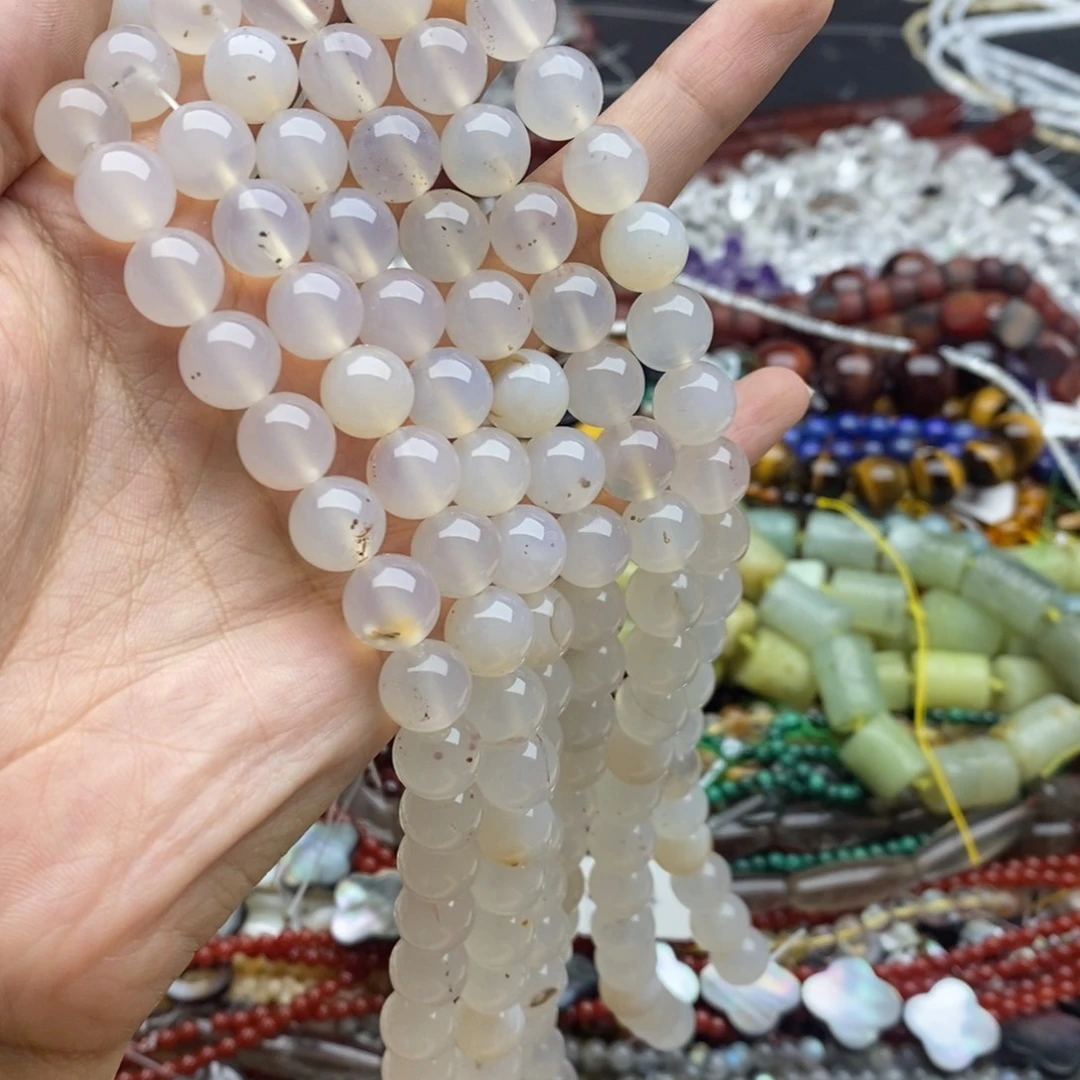 玛瑙/玉髓未镶嵌珠宝半成品一条天然10mm海洋玉玛瑙圆珠S29