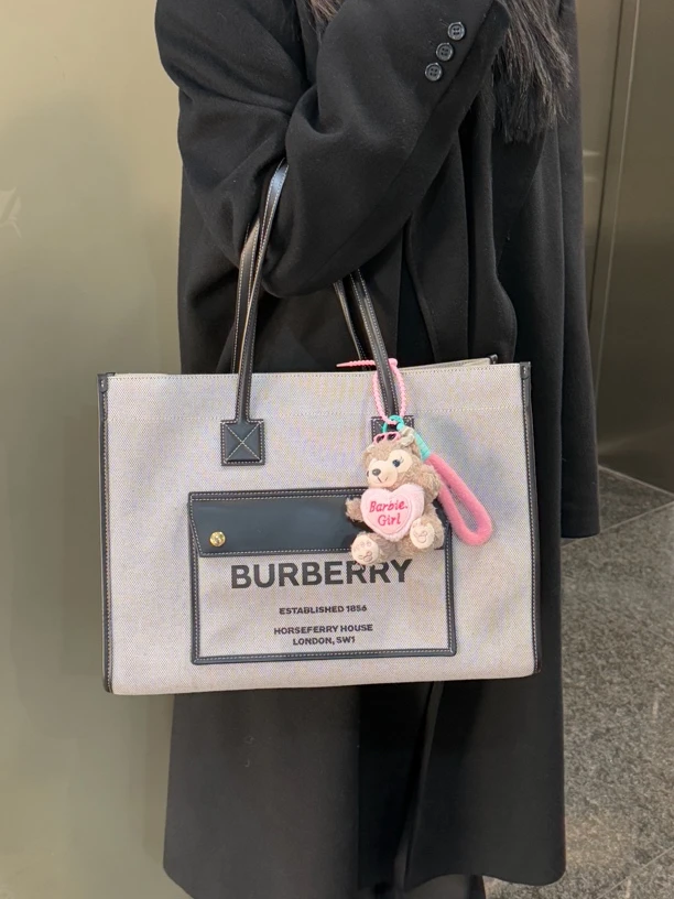 95新 BURBERRY/博柏利 印花帆布拼皮托特单肩包