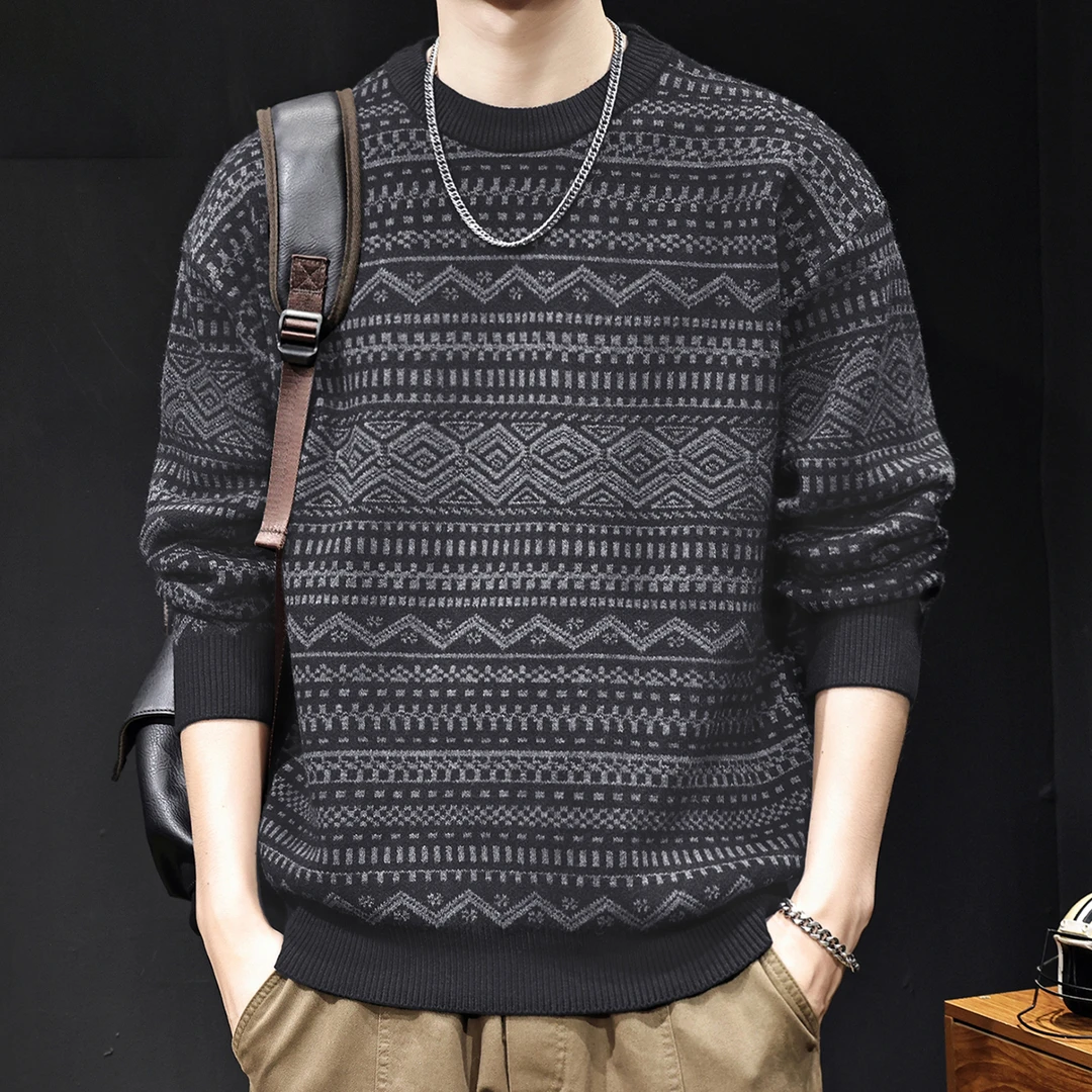 U&PURA费尔岛纹样2025新款毛衣男士秋冬款高端大码加厚保暖衣服