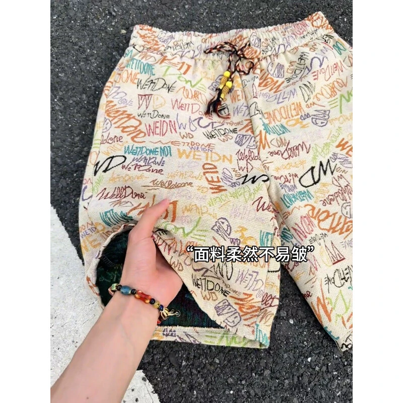 夏威夷风多巴胺涂鸦短裤男款夏季美式高街嘻哈五分裤直筒宽松中裤