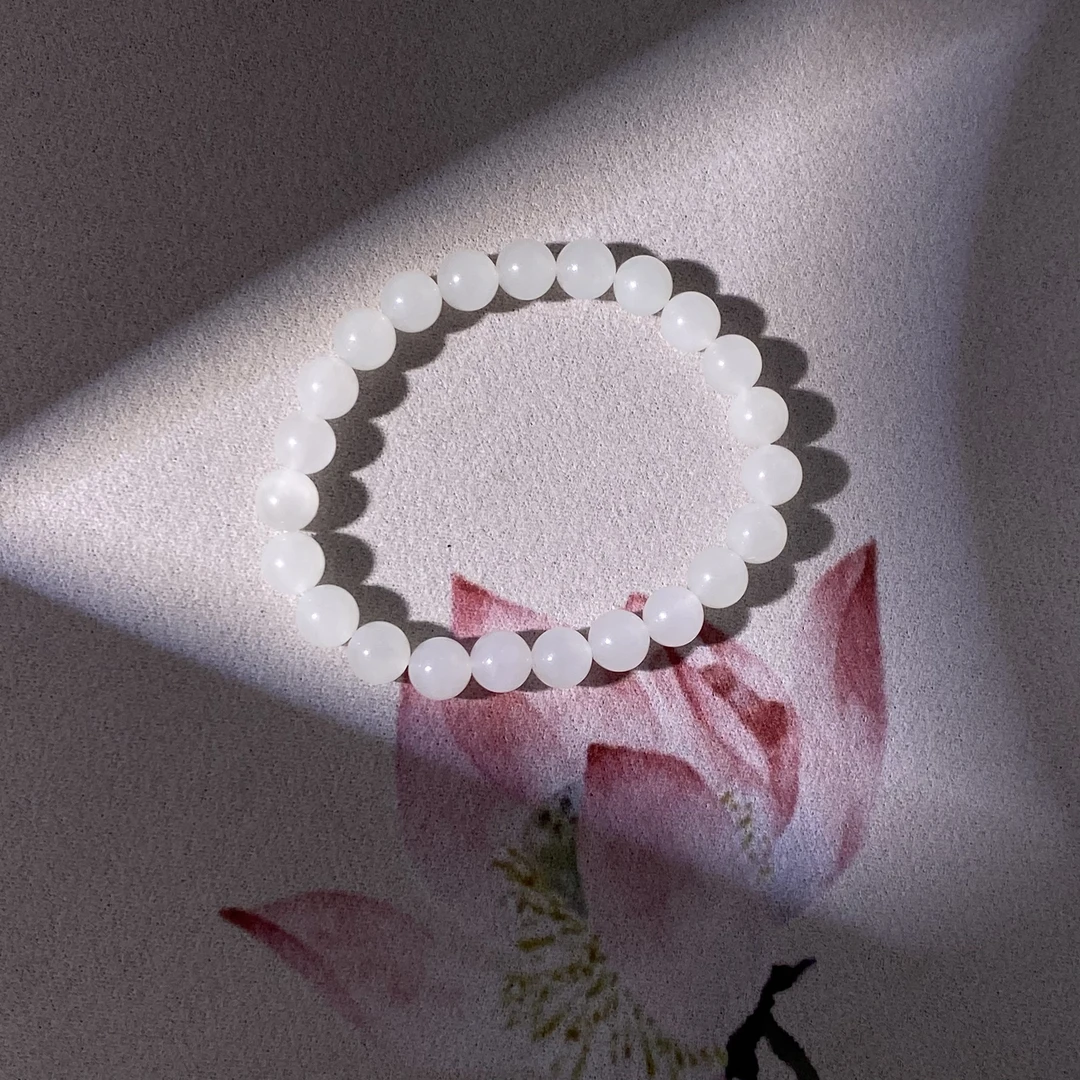 天然和田玉白冰气质女款玉石手串单圈珠串送女友闺蜜礼物首饰