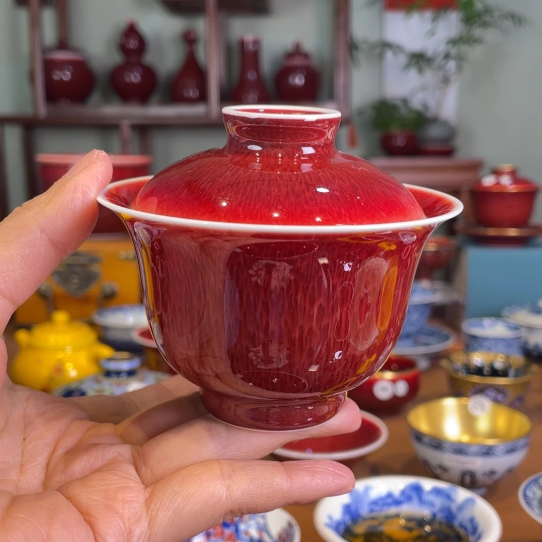 幸****猪清欢雅玩原矿郎红小盖碗