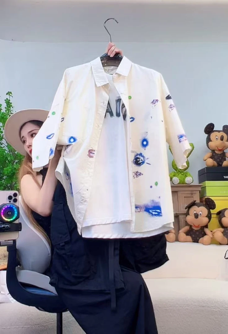 【潮牌男装】139#时尚百搭涂鸦翻领衬衫上衣