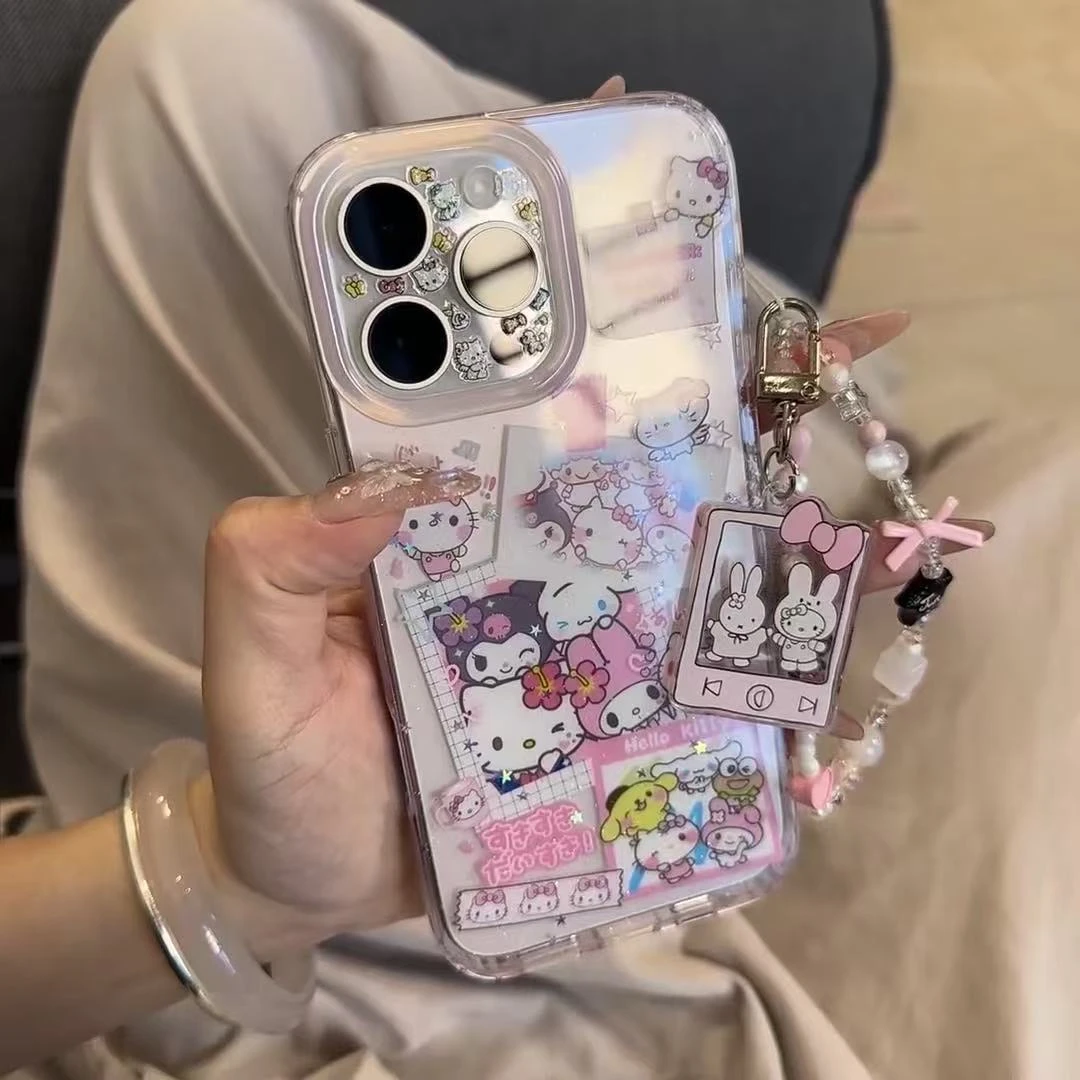可爱三丽鸥美乐蒂kitty适用苹果16promax女款iphone15挂链手机壳