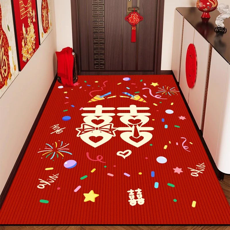 硅藻泥家用地垫入户门脚垫结婚吉祥红色大门口卫生间防滑速干地毯