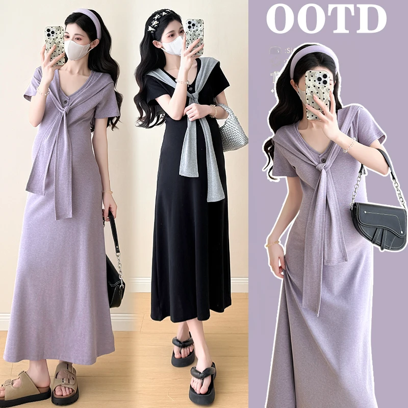 孕妇装2025新款女夏季韩版时尚气质中长款针织披肩连衣裙高级套装