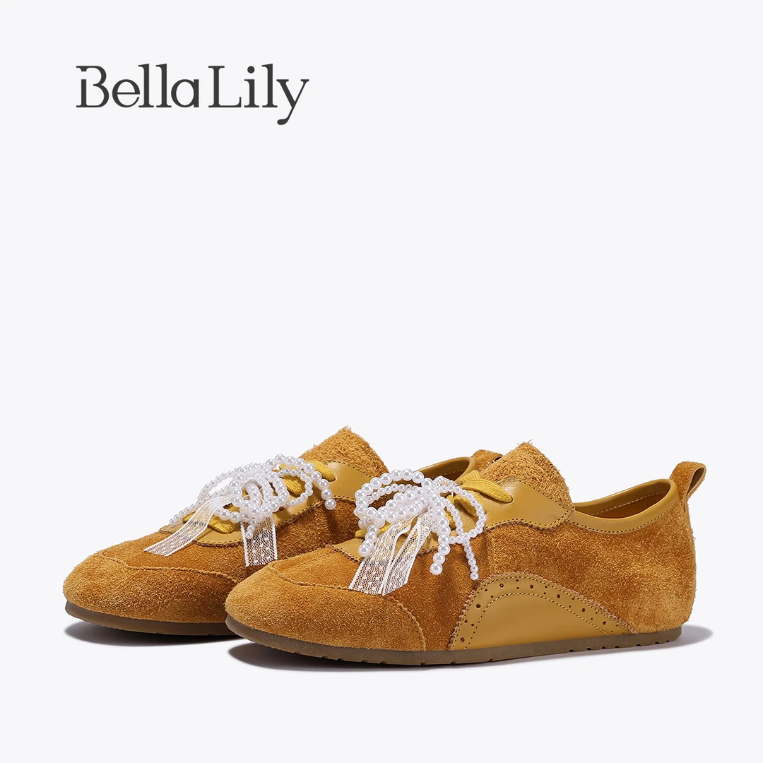 BellaLily2025秋冬新款多巴胺德训鞋女牛皮休闲板鞋复古潮流鞋子