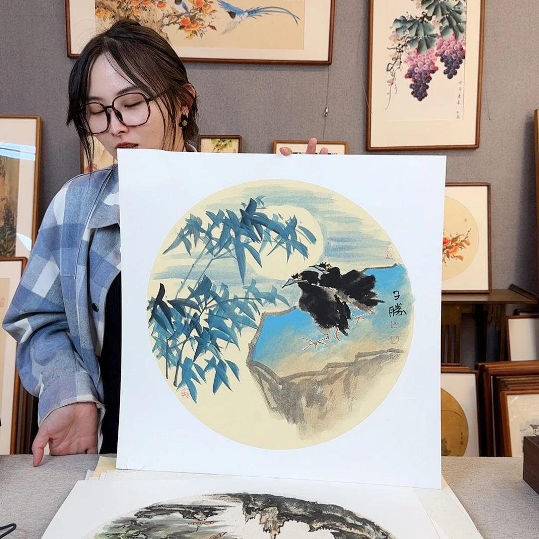 国画纯手绘，纯手写带框尺寸：53×53厘米