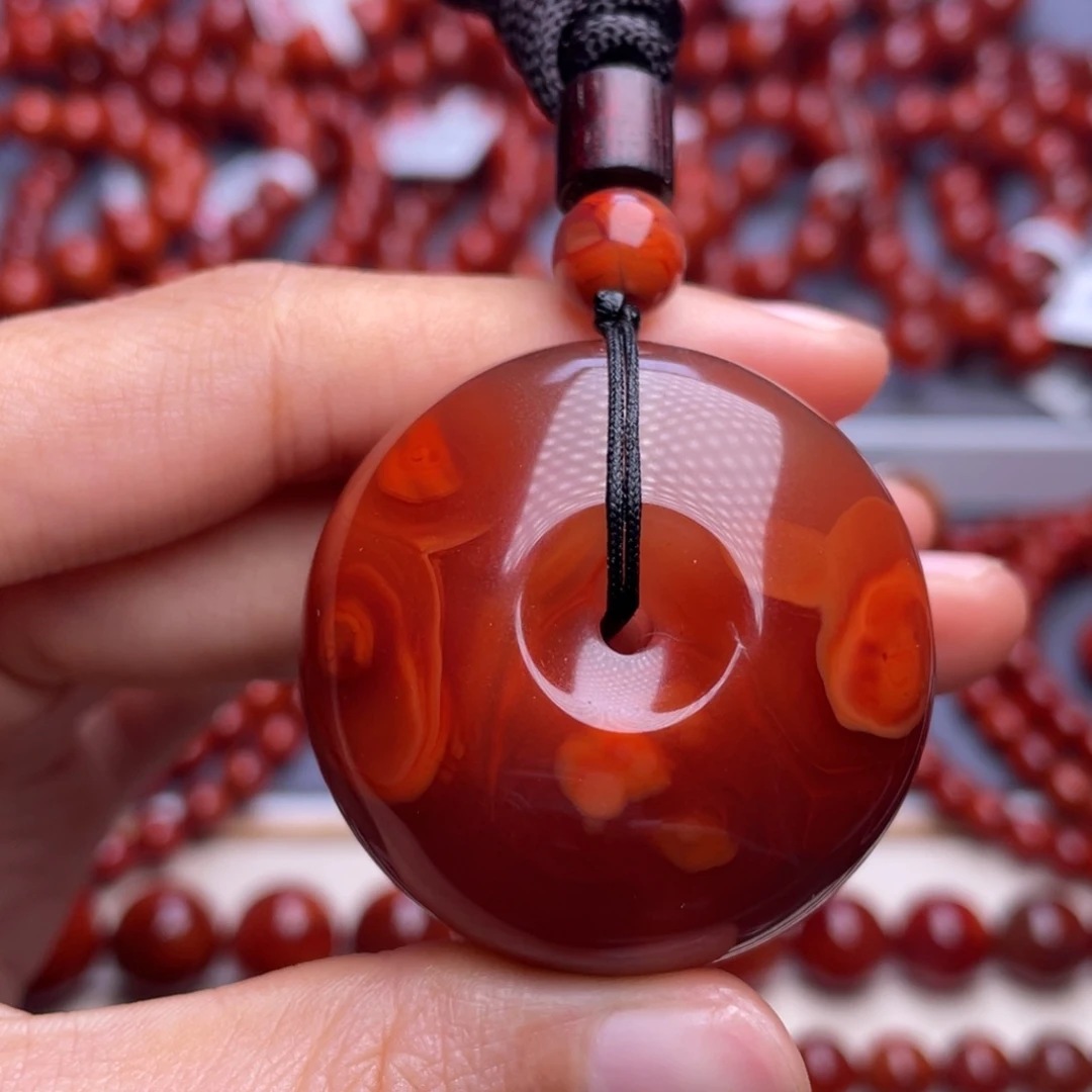 南红玛瑙未镶嵌其他 精品 39x24mm瓦西牛血红火焰纹平安扣