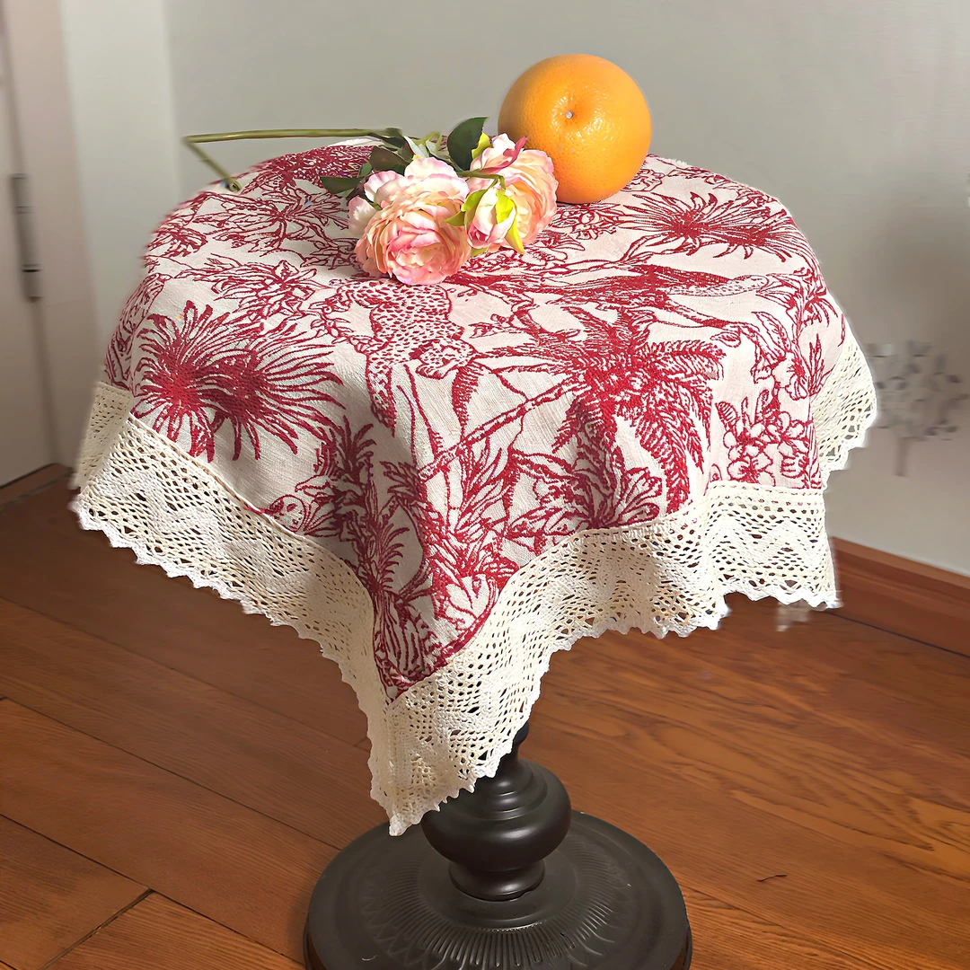 【红色椰子树60*60】美式复古提花桌布优雅小圆桌方桌台布装饰盖巾