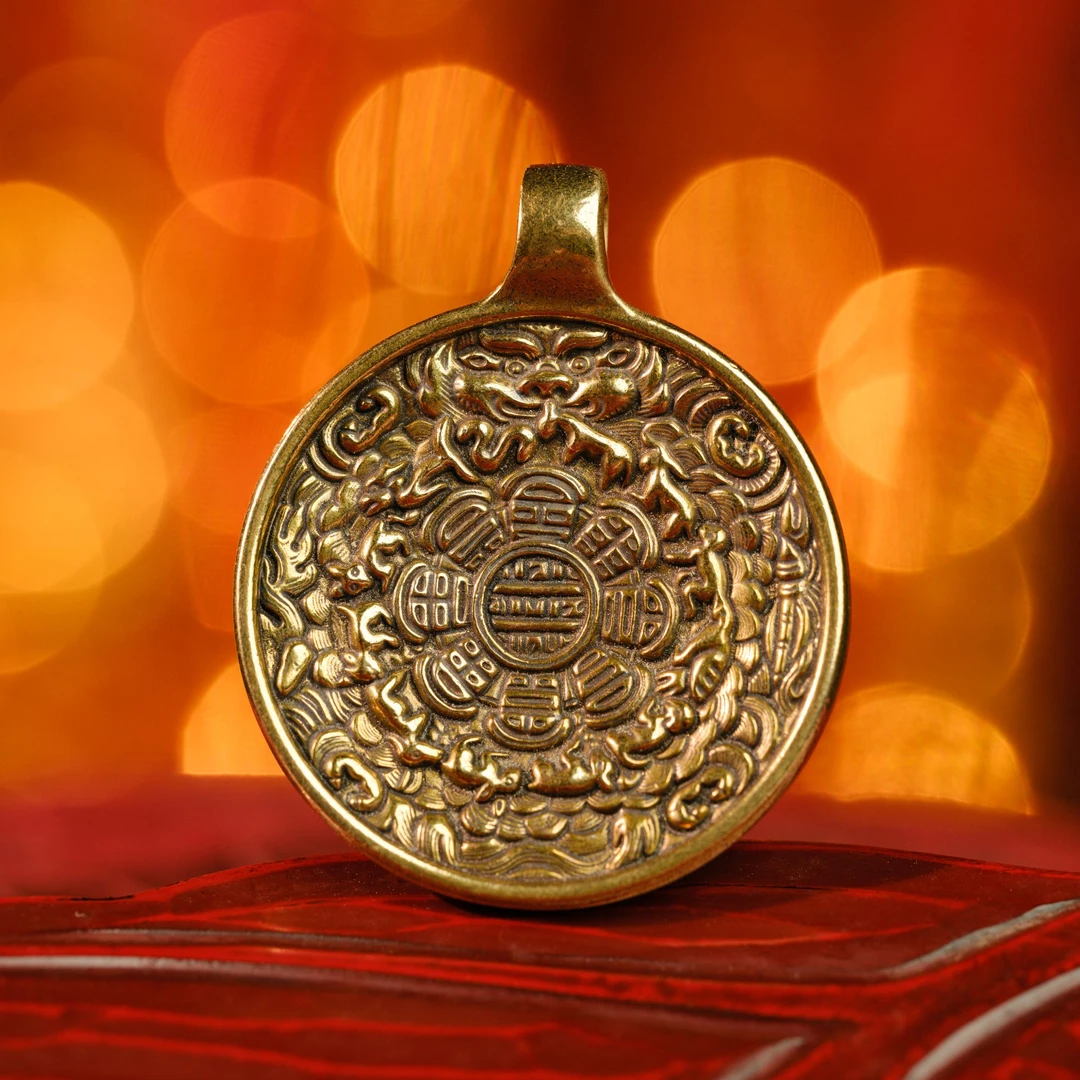 【鹿小院 霸霸熊 】黄铜大号宽约50㎜ 雄霸九宫牌文创挂件 V5.0-50B＋