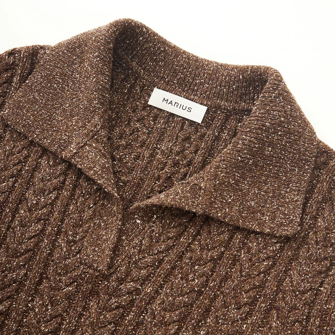 MARIUS轻奢绵羊毛吸湿透气贴身亲肤舒适通勤polo领绞花针织套衫