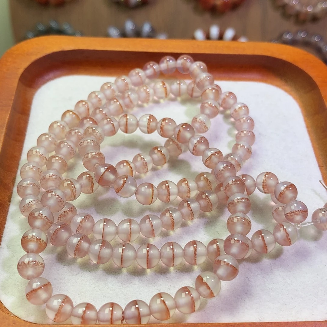 玛瑙/玉髓未镶嵌手链粉纱线108粒