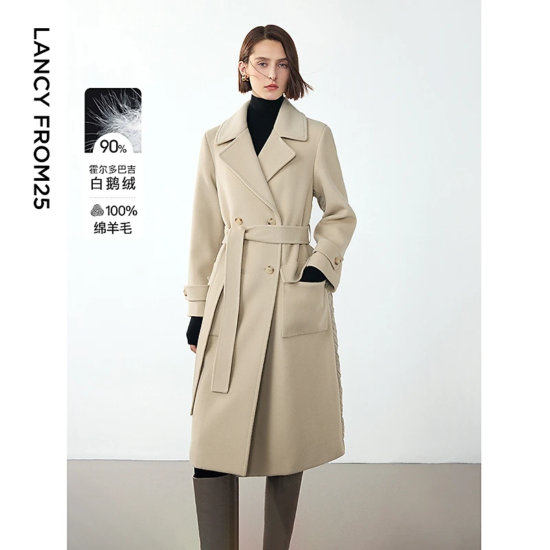 【丽公主】朗姿霍尔多巴吉白鹅绒冬季纯羊毛羽绒呢大衣OLC317
