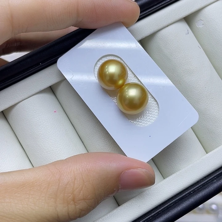 海水珍珠裸珠一对海水金珠裸珠对珠