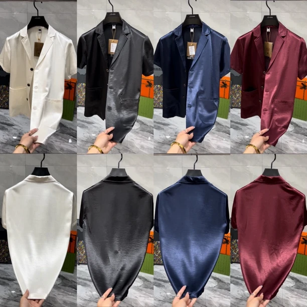 2025夏季新款时尚欧货高品质男士醋酸西服领短袖衬衫/8089