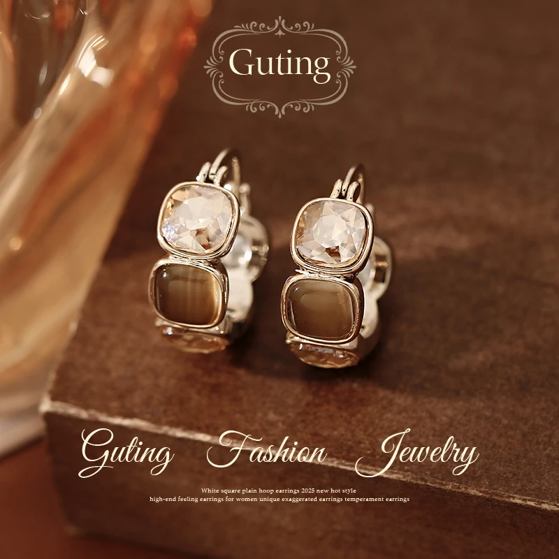 铜合金合成锆石耳饰 23321美拉德方糖耳环女高级感耳钉秋冬耳饰