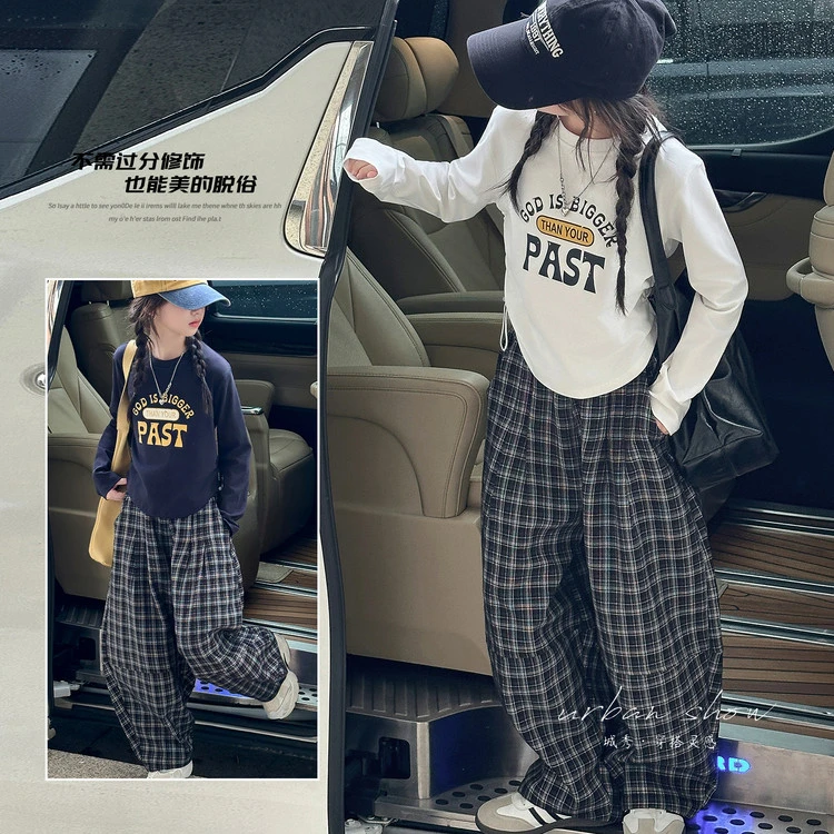 2025秋~字母抽绳潮T格子裤套装77700 *依依家