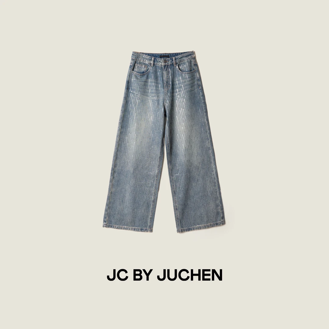 星空银箔复古直筒怀旧重洗水烫银休闲时髦牛仔裤 FW205005-190